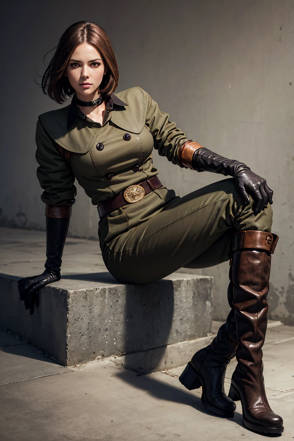 WHIPMS, GLOVES, UNIFORM, MILITARY, MILITARY UNIFORM, BELT, CHOKER, PANTS, WHIP, HALF BODY, (BEST IMAGE QUALITY,HIGHEST QUALITY,HIGHT RESOLUTION, ULTRA-REALISTIC IMAGES,VERY DETAILED, MASTERPIECE,8k), ONE WOMAN, WHIPPING,BROWN MEDIUM HAIR, LEATHER GLOVES, LEATHER BOOTS, (WITH A BLUE WHIP), BREASTS, DETAILED FACE, SOLO, LOOKING AT VIEWER