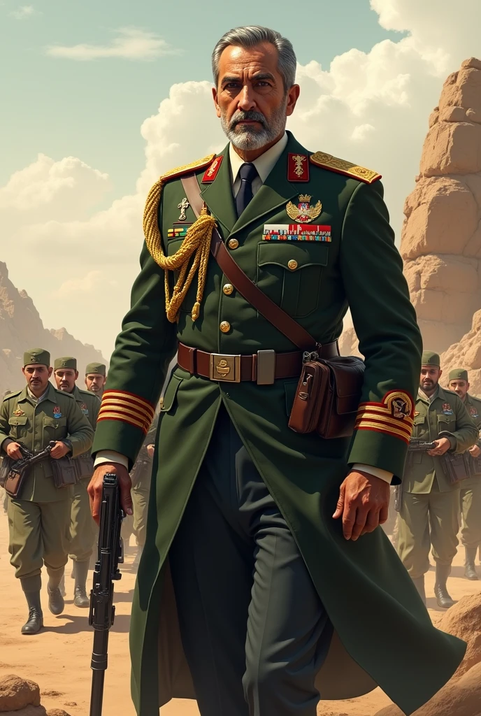 best qualityer, super high resolution, 60-year-old beardless Ethiopian military commander. in the year 1920 camped in a valley with a large army of men