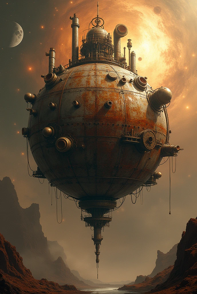 Cosmos、steampunk、brown, Rusted,  Floating Machine Planet、gear