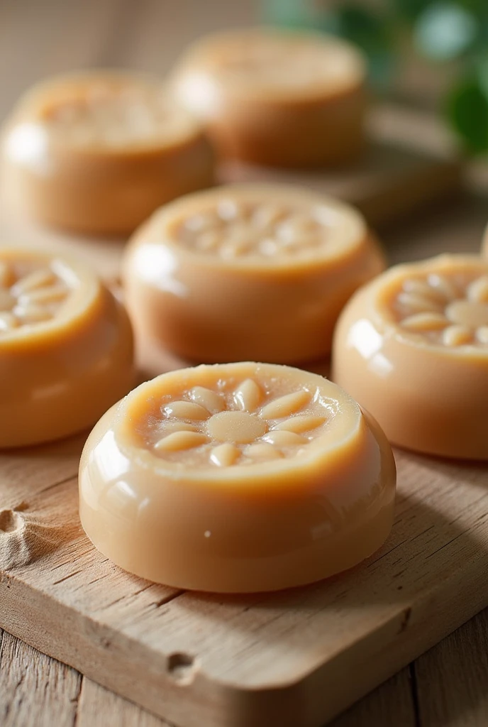 Make a soap for Facebook posts, light brown, small round bars. 