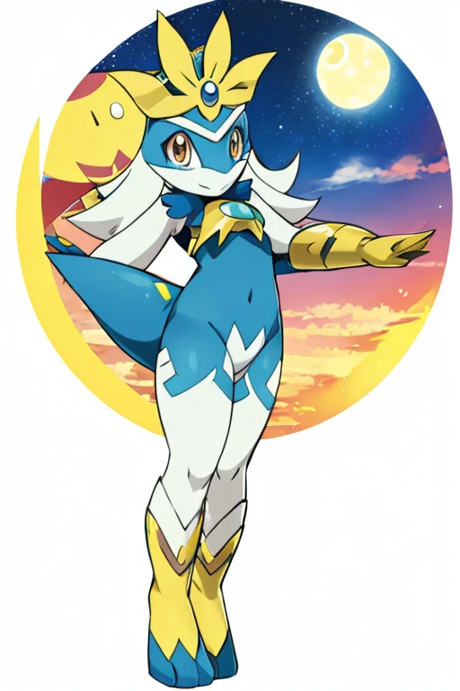 a solo mobian renamon male with a big penis using ice magic while jumping into the air <lora:renamon-v1:0.5>, masterpiece, best quality,