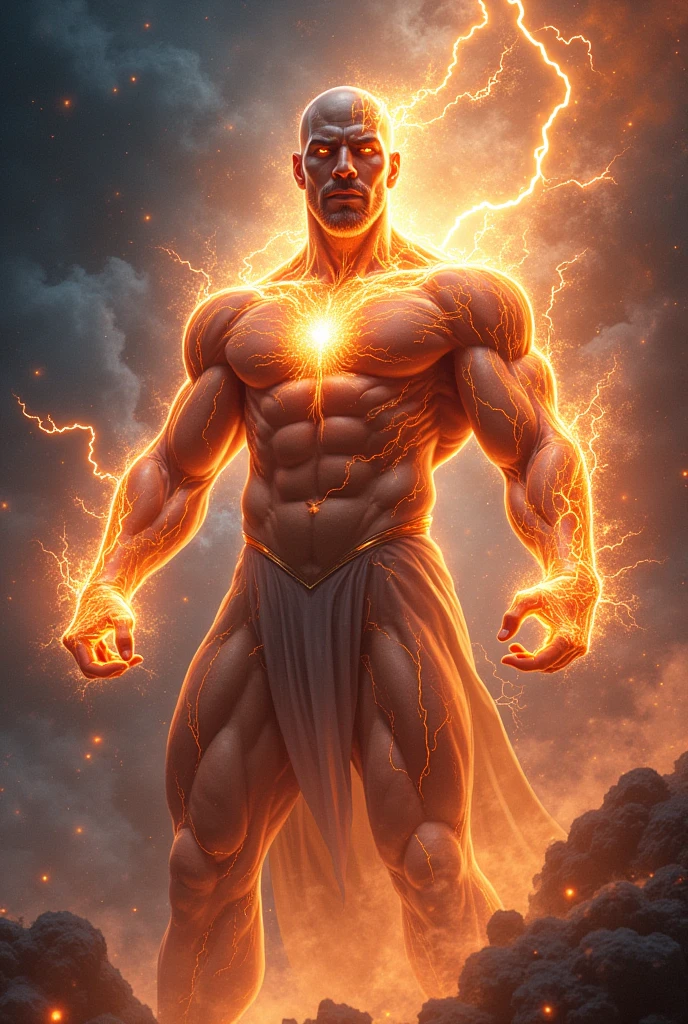 A man with cosmic plasma power's like male
god lightning body