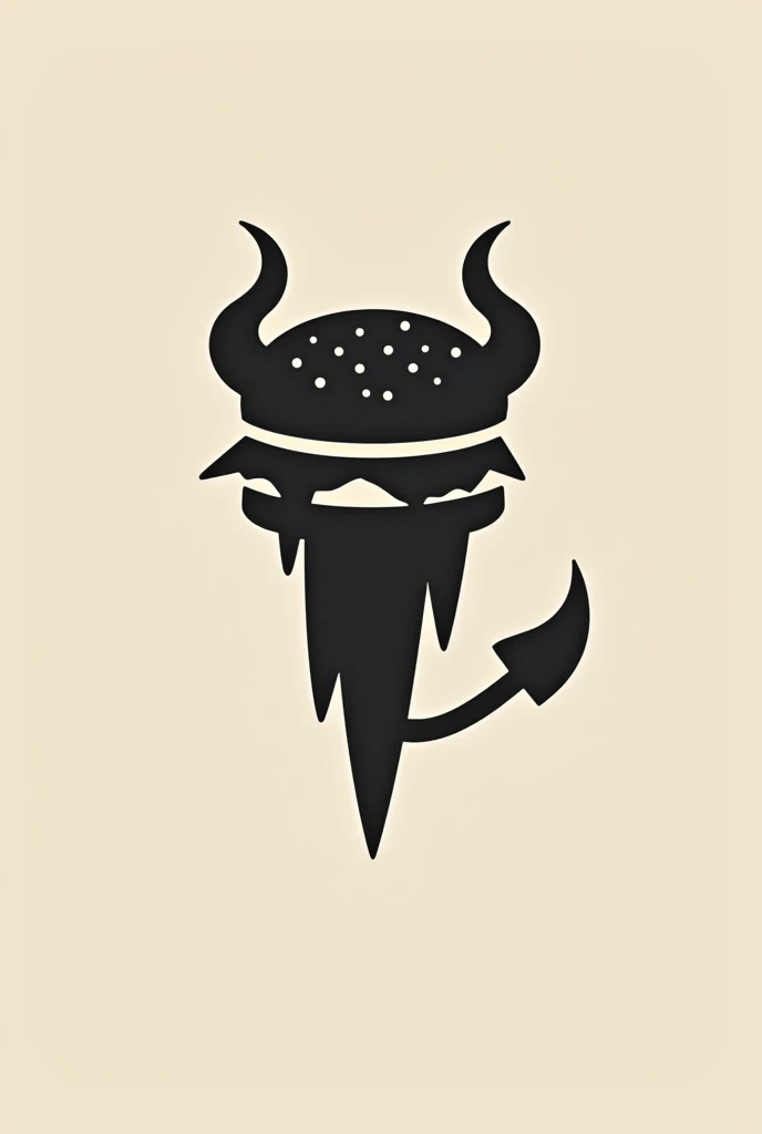 Minimalist hamburger silhouette with horns and devil tail for logo