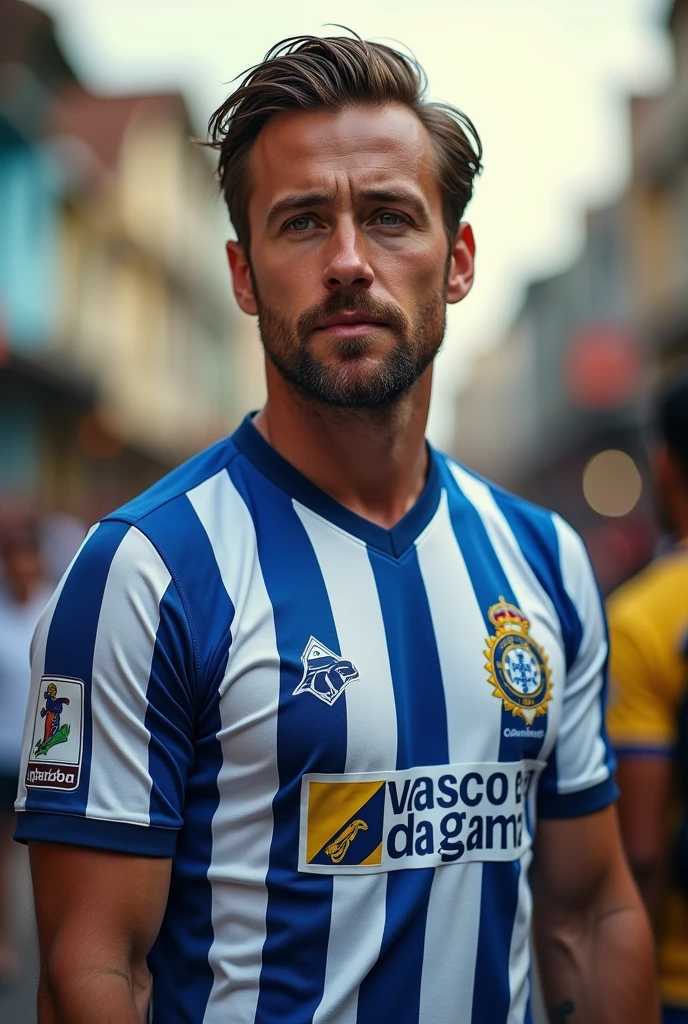 Actor Ryan Gosling wearing the Vasco Da Gama football team jersey from Brazil