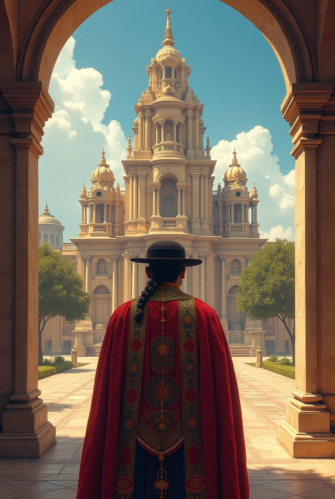 wallpaper of a moral booklet from Celaya and things from that place, with one or another historical character from there, in front of a temple