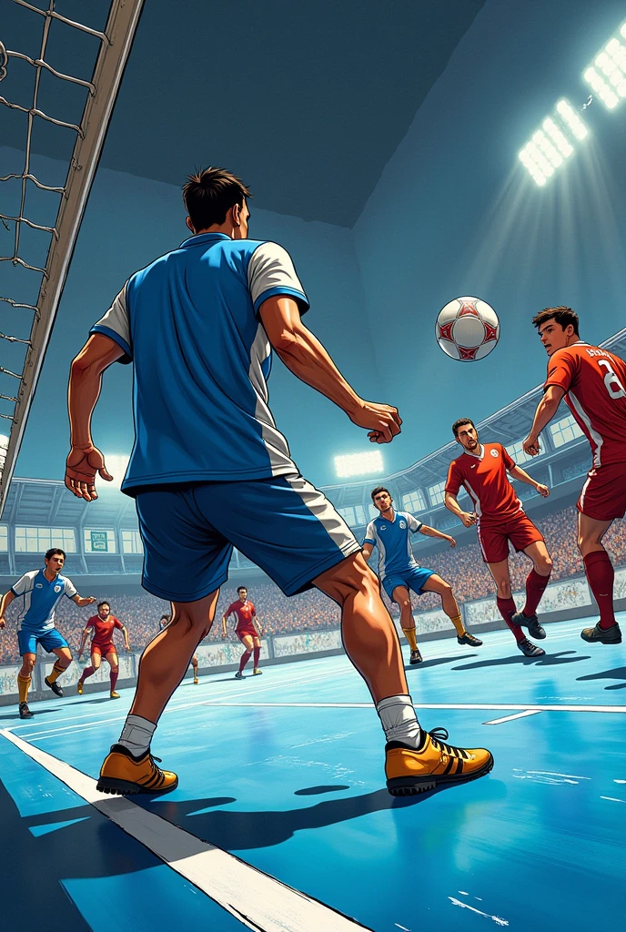 "The ball barely grazes the goalkeeper&#39;s hand and hits the post with a metallic sound.. The ball bounces back into the area, where another COAR player, with his blue and white polo, prepares to pick it up. The excitement on the pitch is evident, with opposing players running to defend their goal."IN COMIC FORMAT AND ON A FUTSAL FIELD 