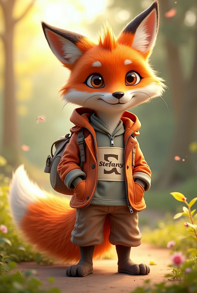 Fox with clothes with print saying stefany In the daylight 