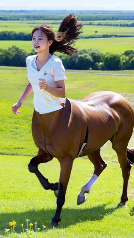Centaur, female centaur, centaur running on the plains, Realistic photos