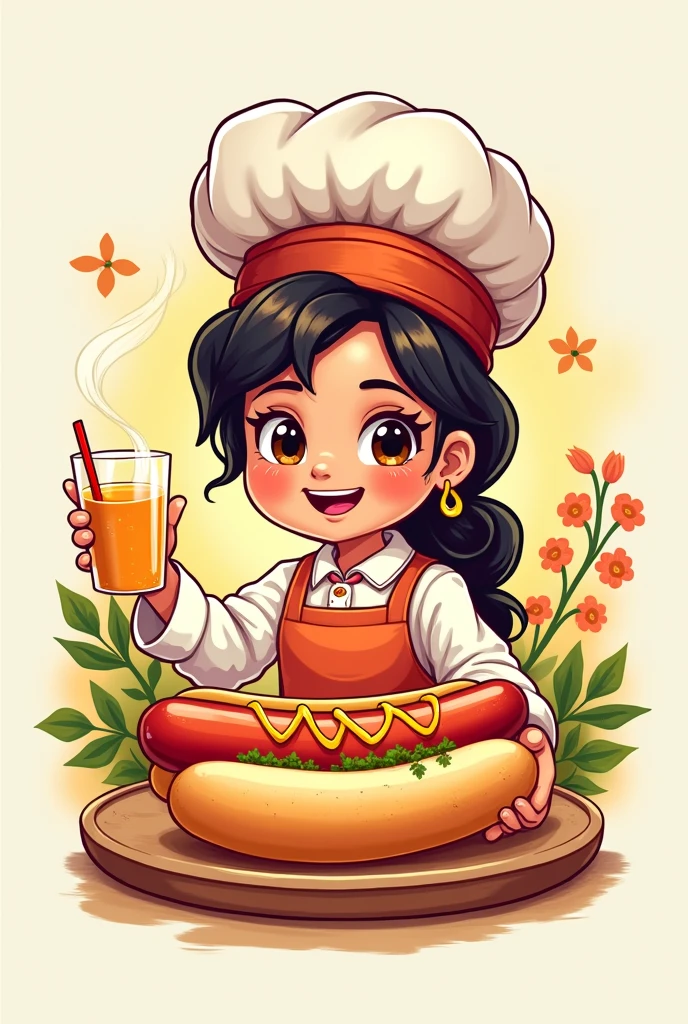 Cold drinks and spring potato roll french fried
hot dog shop cute indian chef Girl logo name is UTTARA shop name is UTTARA