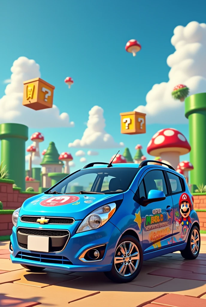 make a blue chevrolet spark with mario bros on it