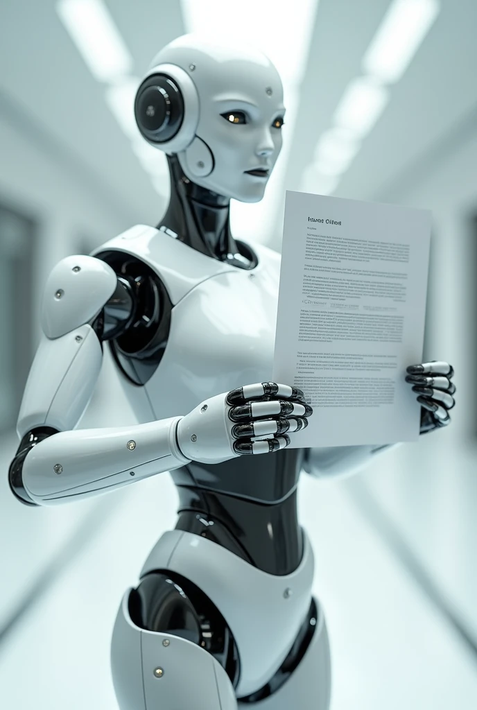 White Robot hold paper on hand