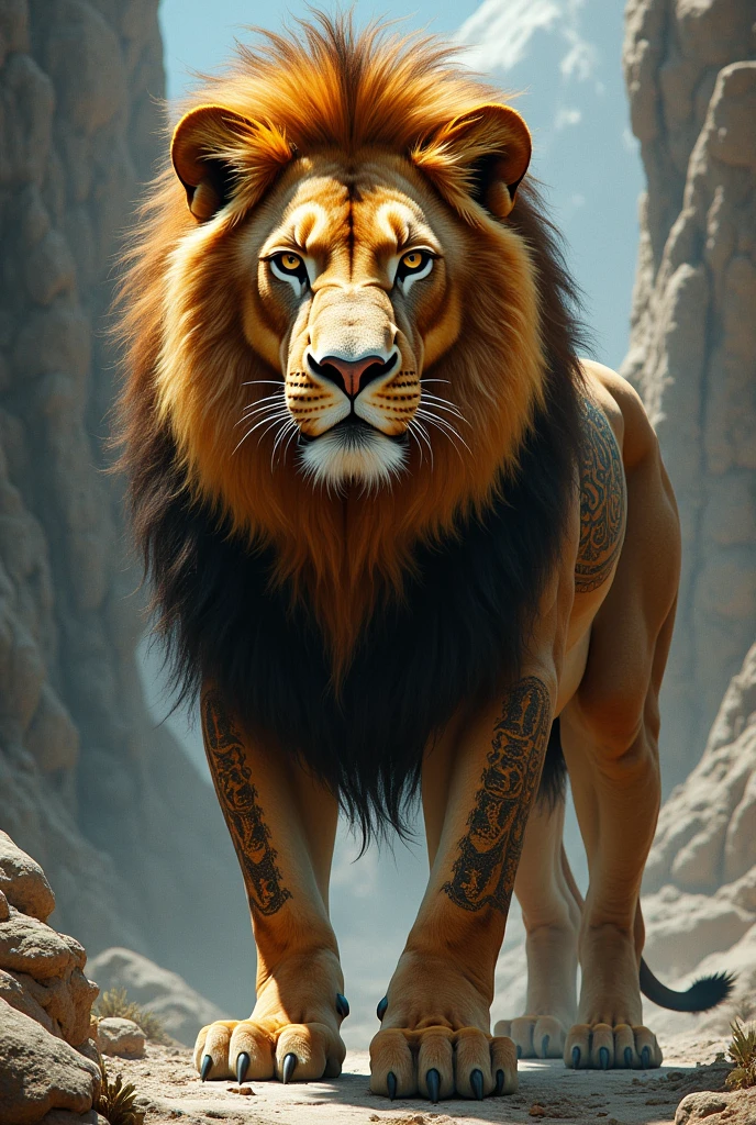 Create a lion art with a tattoo