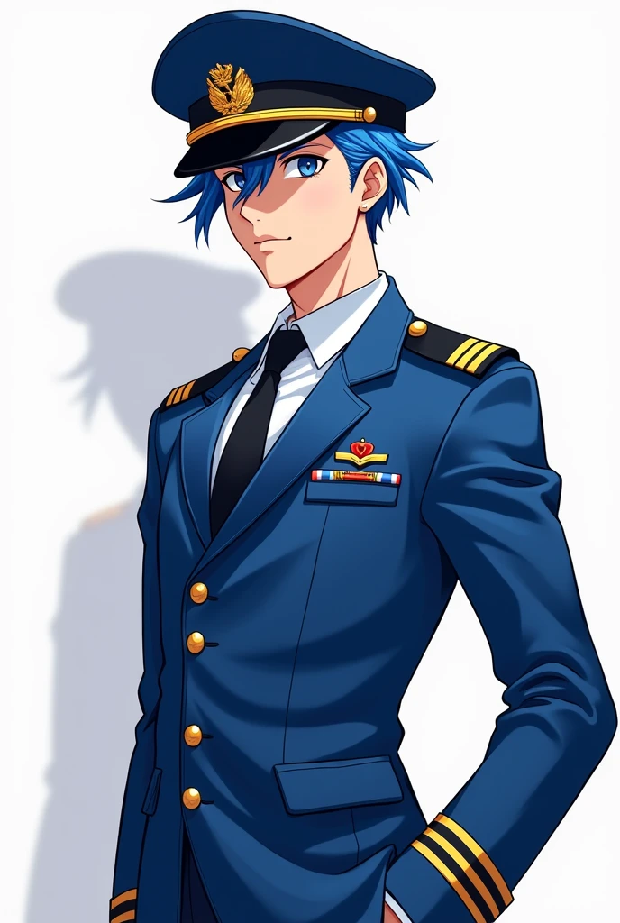 Man anime Character with blue Airline Pilot Uniform and Cap.
