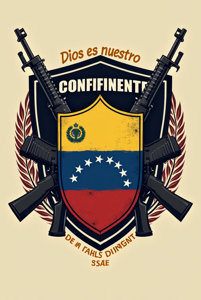 Create a military emblem for the Venezuelan resistance movement, called PLAN Z, incorporate weapons and the phrase or slogan God is our Commander to improve it within a clearly Venezuelan emblem, Excellent, just change the phrase: God is our Commander, to Spanish and the Venezuelan flag inside the shield, improve it, otherwise leave everything the same