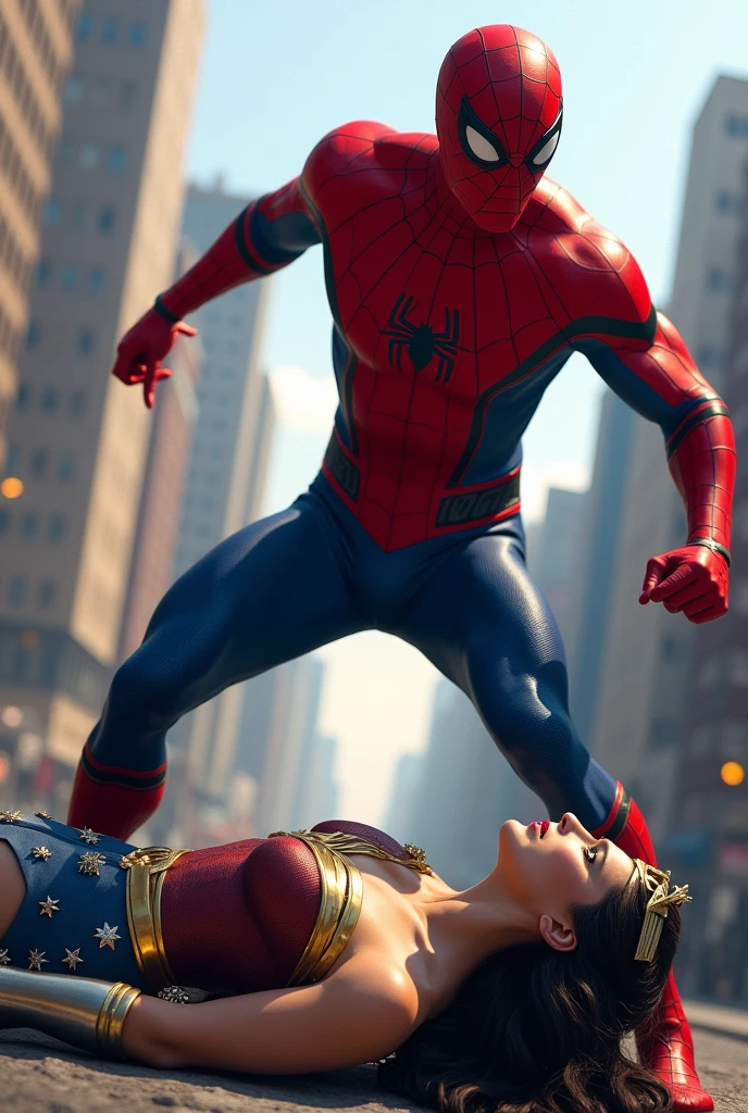 Spider man (Tom Holland) sconfigge wonder woman è a terra