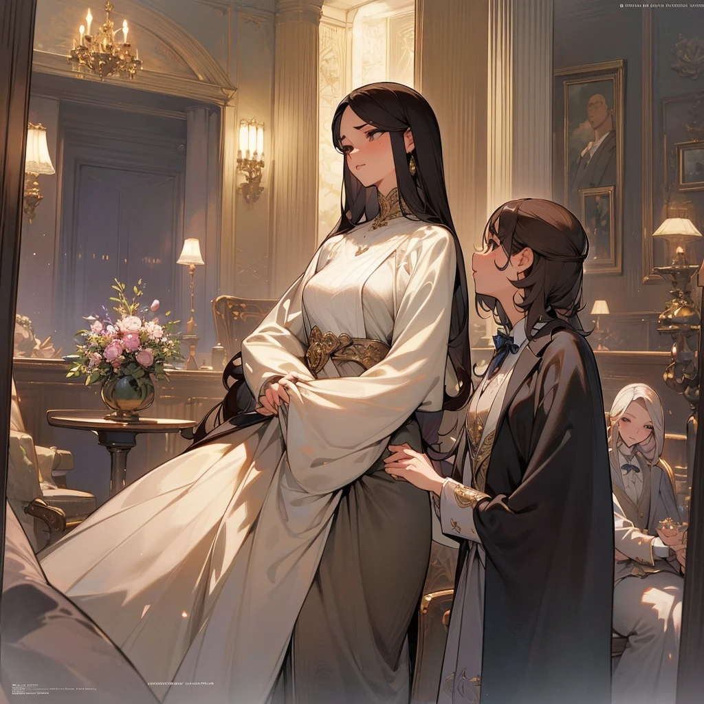 of the highest quality、High resolution、detailed background、(Beautiful face in every detail.:1.4)、anatomically correct、(Detailed facial expressions)、(detailed eyes:1.2)、age beauty、(Very detailed face:1.4)、black fur、Brown hair、bob cut、straight hairstyle、well-groomed eyebrows、Cute eye makeup、cute lip makeup、do nice things、princess style、Ambiente elegant、thick lips, big breasts, thick thighs, elegant
(Una chica con un elegant traje femenino en una espaciosa mansión de estilo occidental.:1.5)、
Choose a high-neck blouse made of soft, shiny velvet.、
Recomendamos vino tinto elegant o azul marino..、
The classic-style tweed flared skirt is feminine.、
El largo hasta la rodilla o un largo midi un poco más largo es elegant.、Tweed gris o beige、
Wear a belted wool coat.、Recomendamos camel o greige para un look elegant..、The velvet collar adds a touch、
Pair it with suede side boots.、La elegant silueta crea una atmósfera femenina..、El negro y el marrón oscuro son elegants、
Combínalo con un elegant collar de perlas para una apariencia elegant..、
Añade guantes hechos de encaje para un look elegant..
Ornate marble staircase、A luxuriously decorated reception room with high ceilings.、A painting room decorated with paintings., Sculptures and other works of art、A library with books and magazines.、Four Seasons Discount々flores々A garden in full bloom、The interior of the building and the western-style garden.、very beautiful