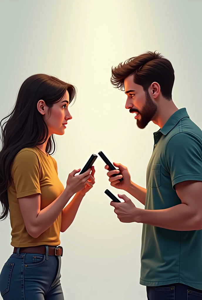 Make a image of to people arguing on phone through text