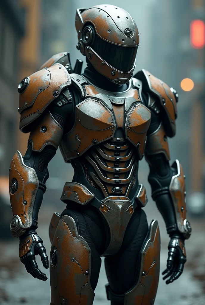 a highly detailed armor suit, complex mechanical armor, detailed metal armor, gleaming steel armor, intricate armor plates, complex articulated joints, sophisticated machinery, futuristic battle armor, minimal skin exposure, fully enclosed design, seamless integration of components, industrial aesthetic, muted color palette, subdued tones, matte finish, photorealistic rendering, cinematic lighting, dramatic shadows, high-contrast details, masterpiece