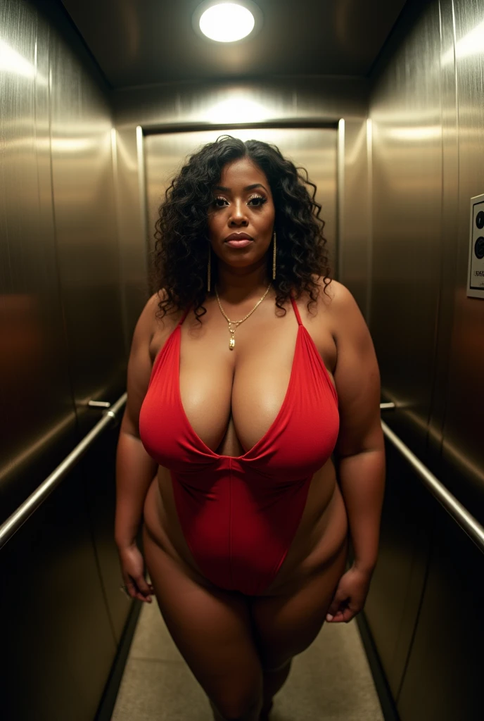 Pov of your eyes when in front of you is Cardi B's fat stepmother who wants to suck your cock when you are stuck in the elevator and shows off her plus size body and big breasts.. fisheye camera view, iphone camera style. 8k hd, realface, cinematic, Hard detail