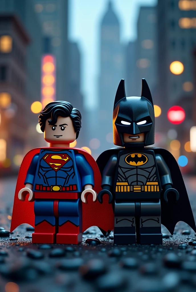 Superman and Batman in lego art, night