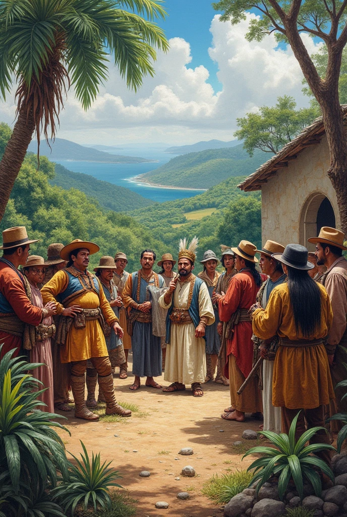 Make me a painting in colored pencils about some event from the colonial era in El Salvador 