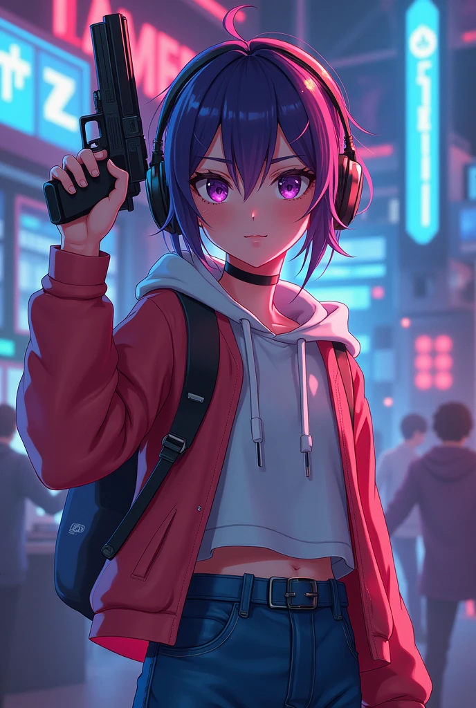 Anime gamer with pistol logoi