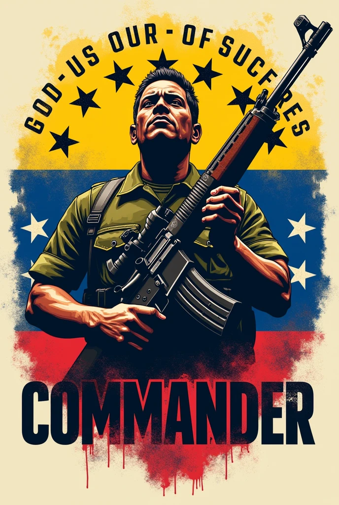 Create a military emblem for the Venezuelan resistance movement,  called PLAN Z,  incorporate weapons and the phrase or slogan God is our Commander to improve it within a clearly Venezuelan emblem, 