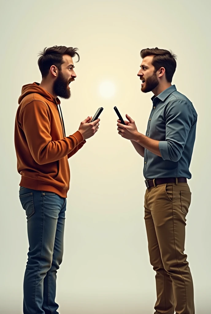 Make a image of to people arguing on phone through text
