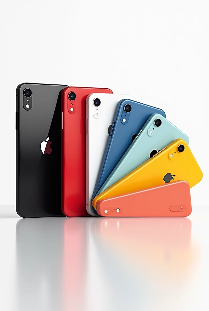 higj resolution all iphone xr with black, white, red, blue, yellow, and coral color in white background, included logo and iphone writing.