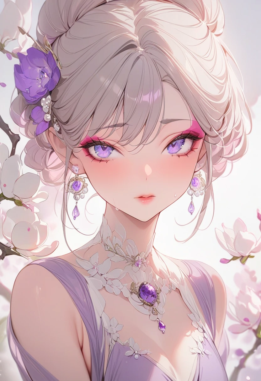 (masterpiece, best quality:1.2), 1 Girl, Solitary, Skin details, Beautiful facial features, Exquisite makeup, Exquisite eyes, Eye details, Gorgeous purple dress