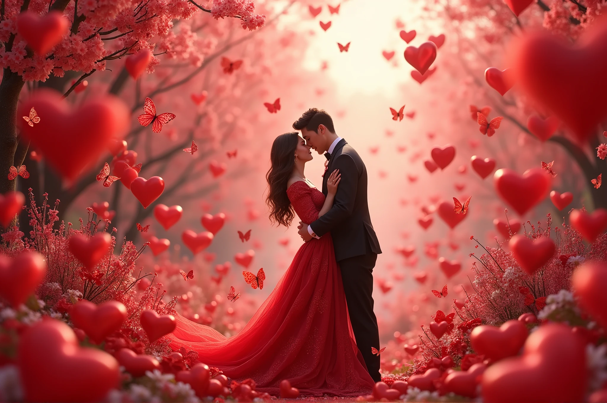 valentine day with red hearts and butterfly