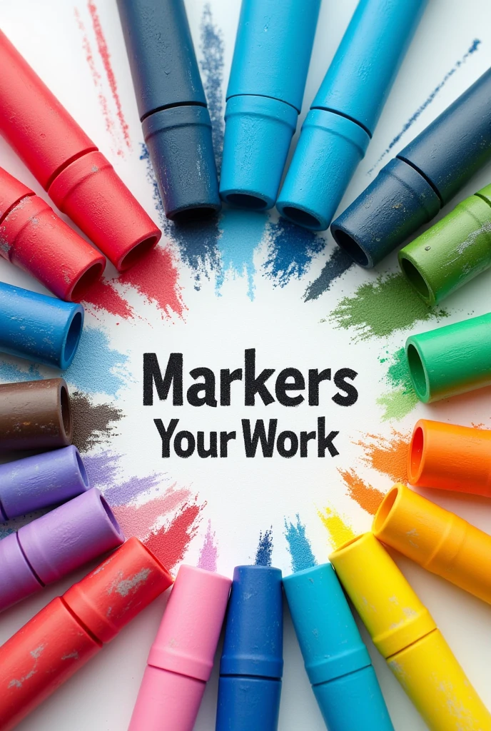 COLORFUL CHALK MARKERS WITH A PRODUCTS NAME "MARKers YOUR WORK" on it