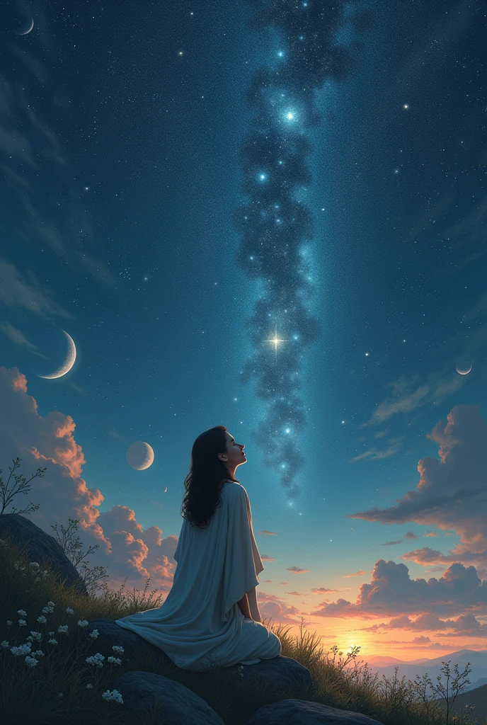 Stargazer: spiritual, Vision of the Universe, Starry Sky, Celestial Symbols, Calm colors