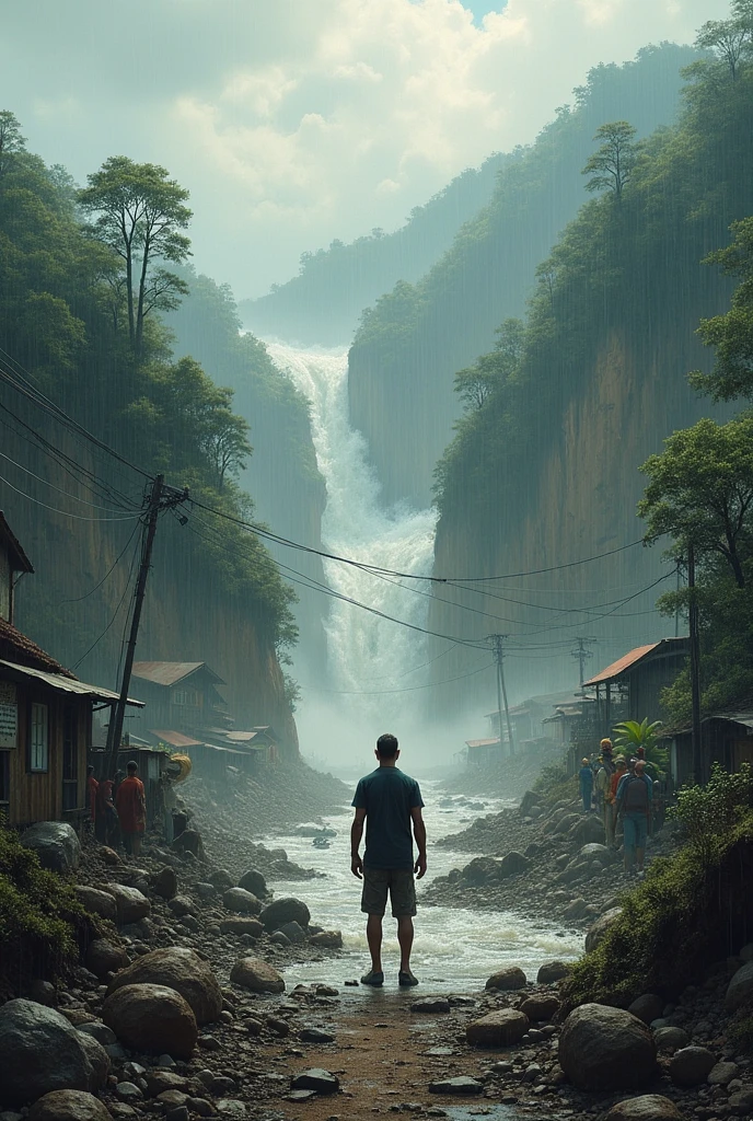 Illustration departing the rainy seasons impact including floods and landslides
