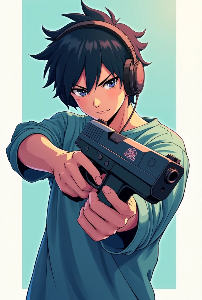 Anime gamer boy with pistol logo