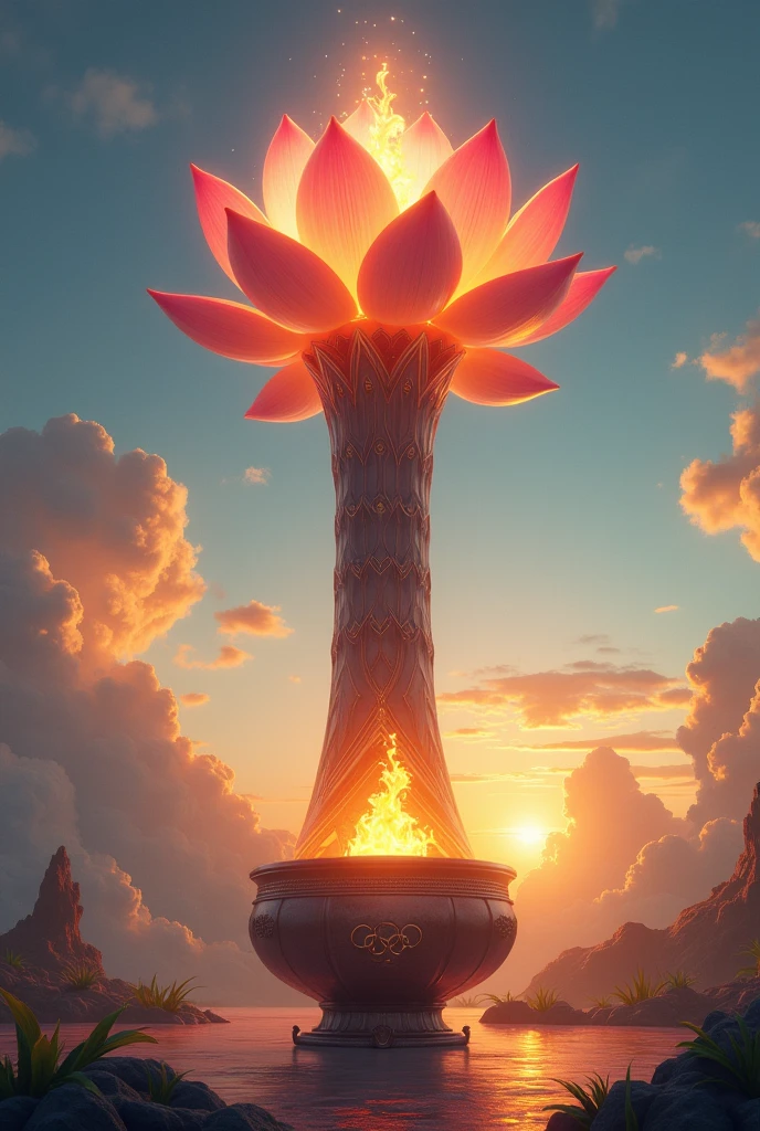 That Macau lotus flower tall and long cauldron with olympic flame?