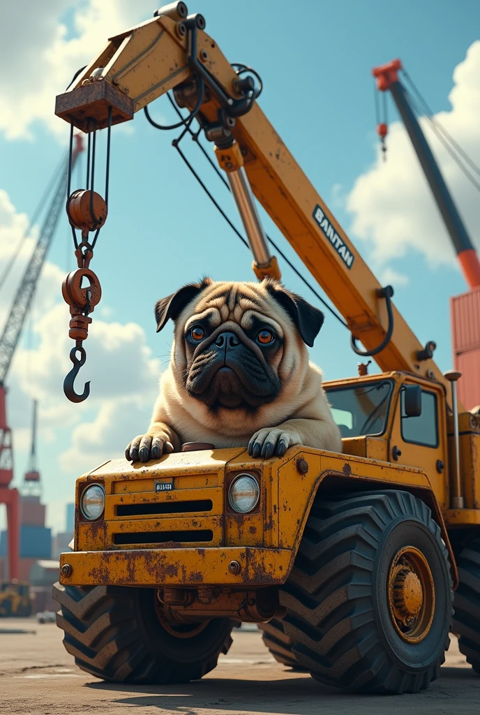 a bantan crane operator pug dog