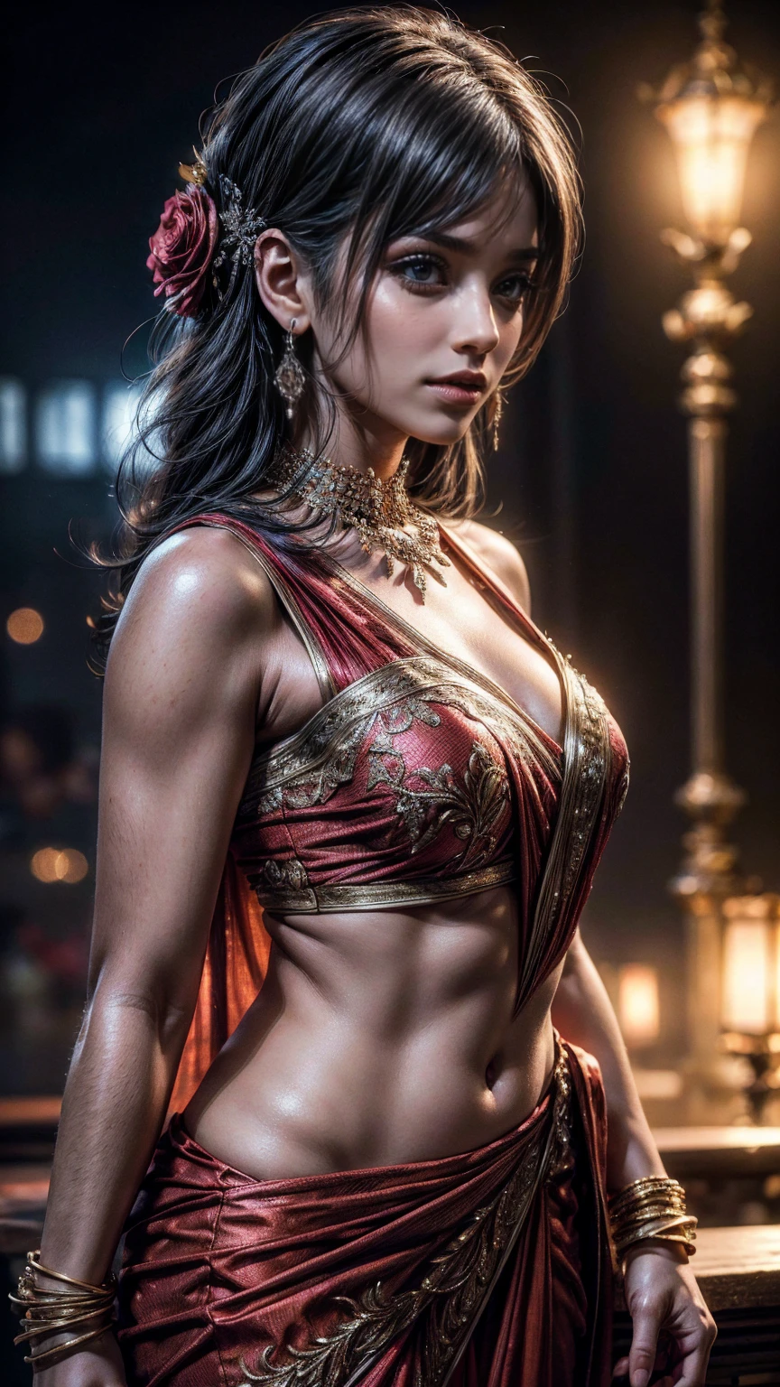 a sexy saree girl, beautiful detailed eyes, beautiful detailed lips, extremely detailed face, long eyelashes, kissing a muscular old man, full body view, ultra-detailed, (best quality,4k,8k,highres,masterpiece:1.2),ultra-detailed,(realistic,photorealistic,photo-realistic:1.37),HDR,UHD,studio lighting,ultra-fine painting,sharp focus,physically-based rendering,extreme detail description,professional,vivid colors,bokeh,photo-realistic,cinematic lighting,dramatic