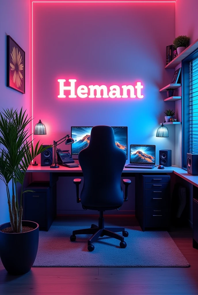 Aesthetic gaming room studio background with name on wall hemant