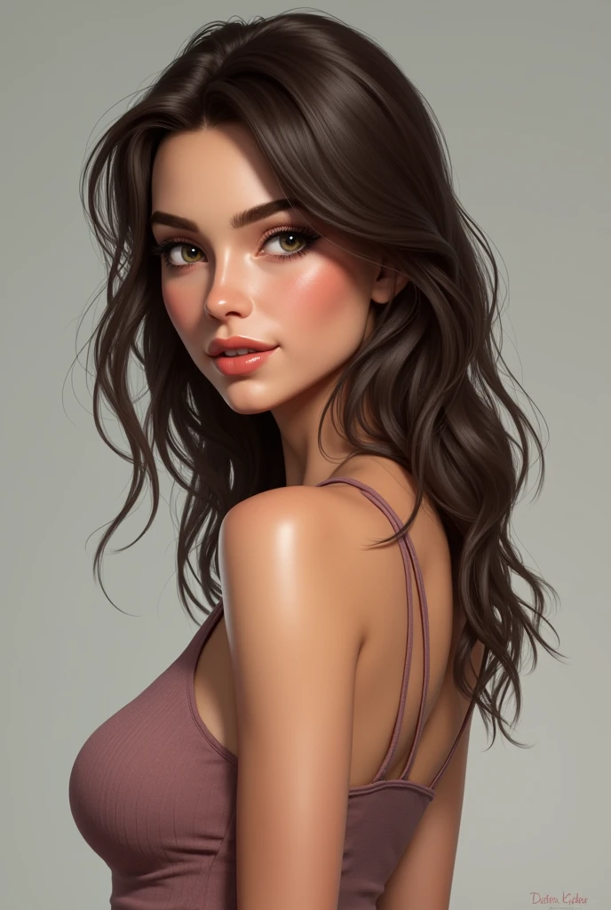 fais moi une fille agé de 20 ans qui a de belles formes, brune, ultra detaille, belles levres, le plus réaliste possible