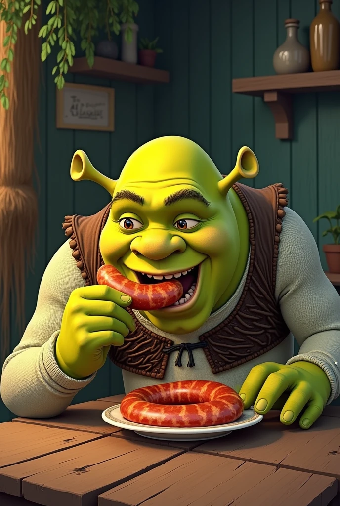 Shreks likes sausages and he says "Me thinks I like beuteu"