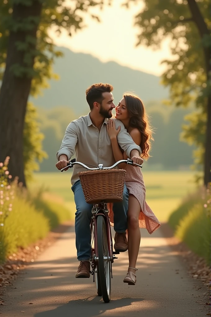 A man on buke with his girlfriend