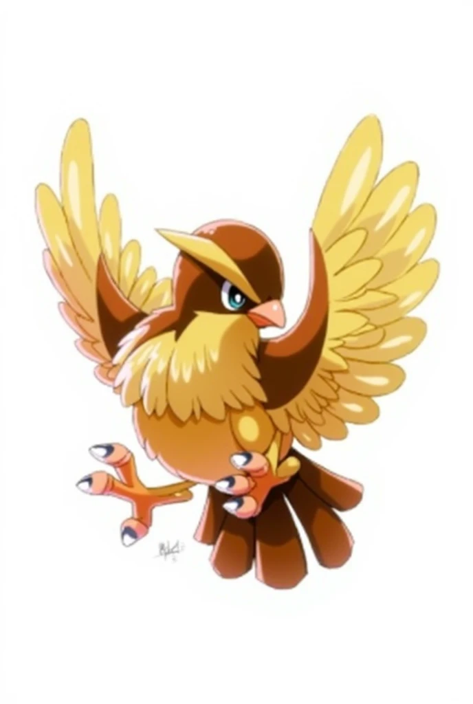painting of a bird with yellow and brown head and wings, In its beak it carries a white rose, Pidgey, fearow, pokemon illustration, pokemon art style, Aves f CGsociety, by Ken Sugimori, pokemon style, Pokemon Concept Mystery, pokemon style lindo, type of fire, by Eddie Mendoza, similar a pokemon, ken sugimori art, new pokemon, Ground-type Pokémon