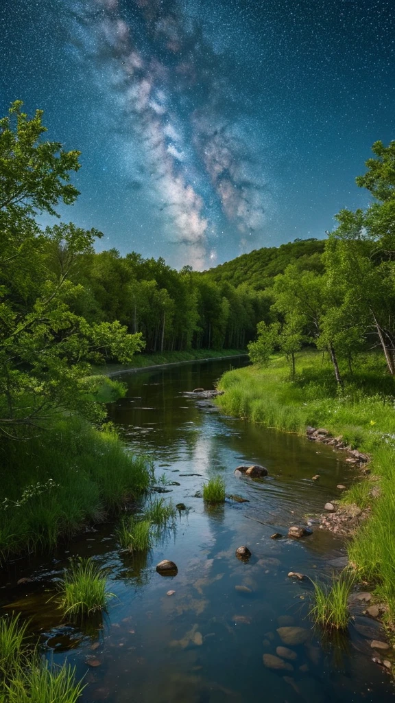 prairie、river、Starry Sky、beautiful、scenery