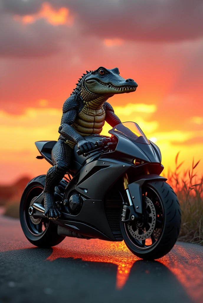 Crocodile with super bike and sunset day with bike combination 