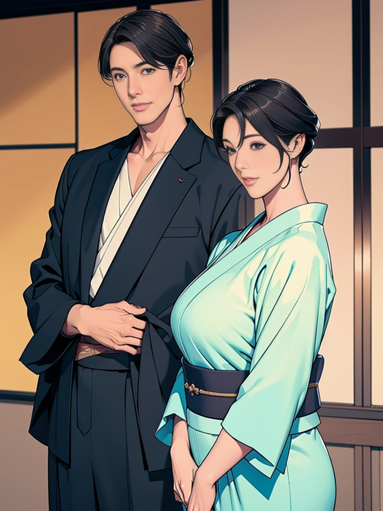 Mulan (with beautiful breasts) in a kimono has passionate sex while standing with a handsome Asian guy in a doggystyle pose, азиат стоит сзади и входит членом в Mulan, doggystyle, hot passionate sex, lust, orgasm, Detailed faces
