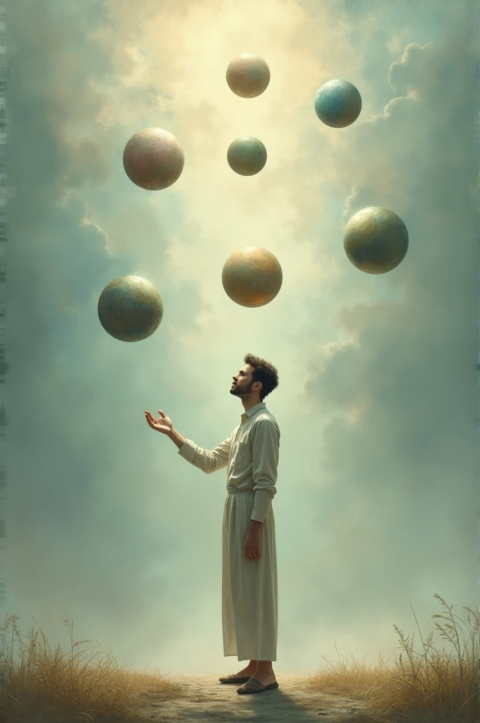 Make an image with this text;
"Imagine life as a game, in which you juggle five balls that are thrown into the air... These balls are: the work, the family, HEALTH, friends and the spirit.

Work is the only rubber ball.
If you fall, hits the ground and jumps up.
But the other four are made of glass..
If they fall to the ground, will break and be permanently damaged.

Understand this and you will achieve balance in life."