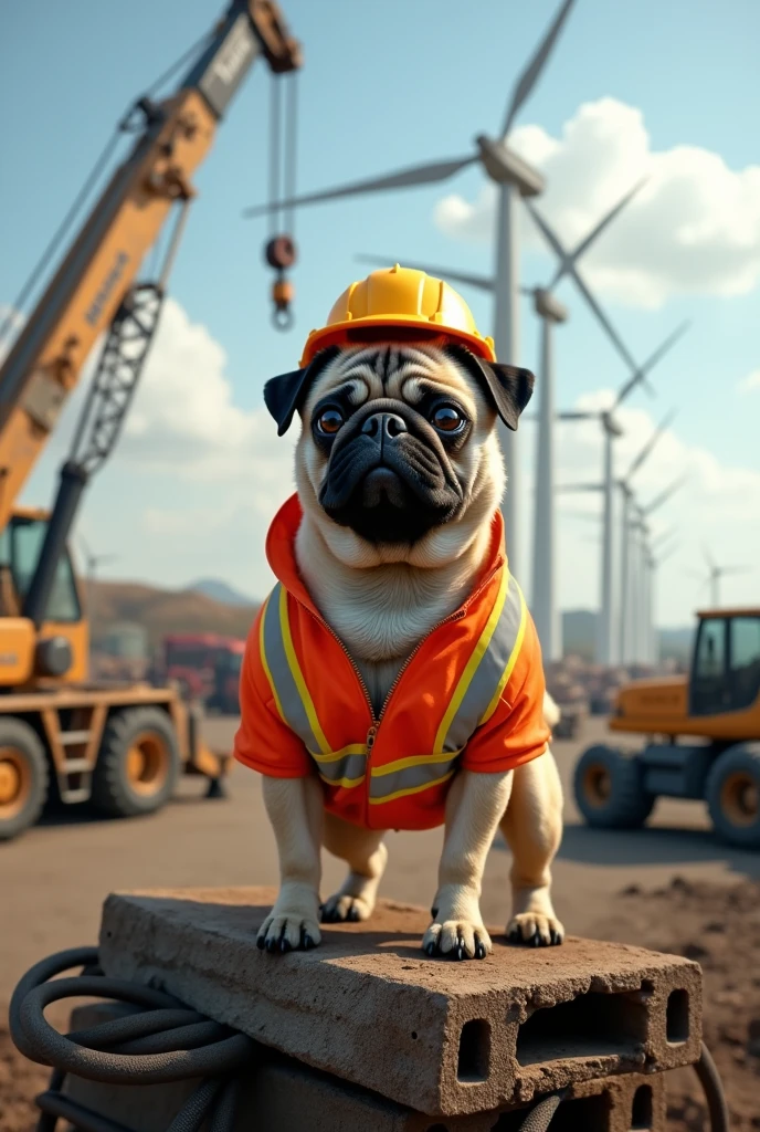 a pug dog rigging engineer at a wind farm working with cranes from IV Cranes