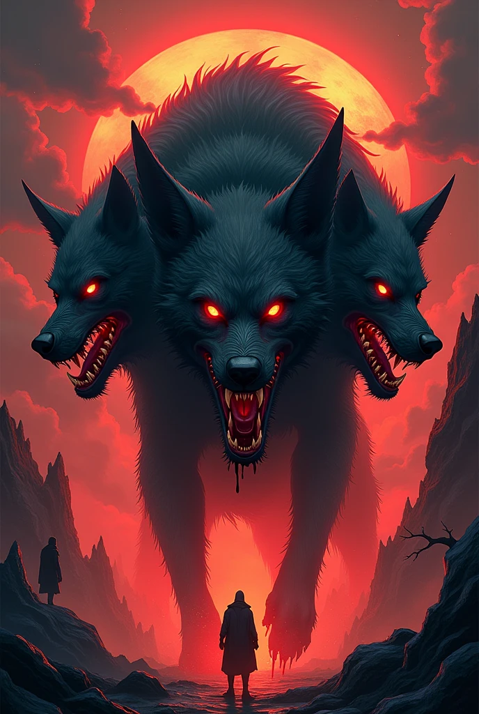 Anime style hellish three-headed dog