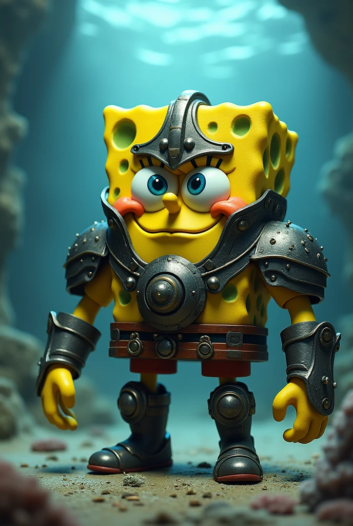 Sponge Bob is ready for a serious competition and he is dressed appropriately as if he were going to war.